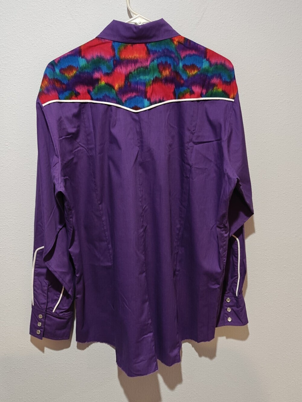 Vintage Western Rainbow Pride Shirt L Pearl Snap Button Up Cotton Purple Custom - Picture 3 of 8
